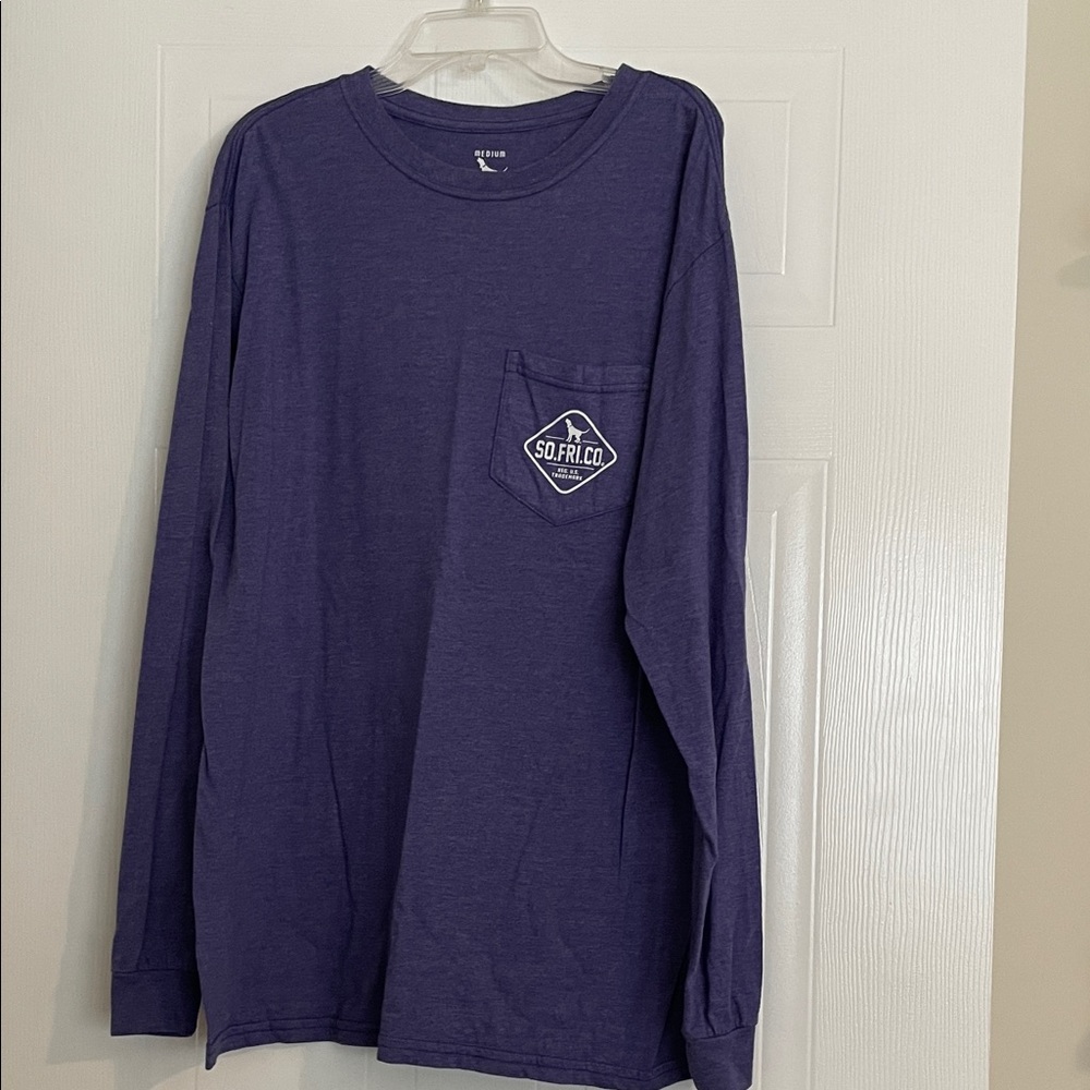 Southern Fried Cotton Long-Sleeve Pocket Tee - Deep Blue
